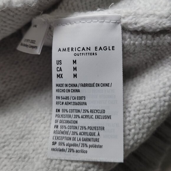 American Eagle Outfitters Sweater NWOT Smiley Graphic Mock Neck Light Gray Sz M - Picture 6 of 11